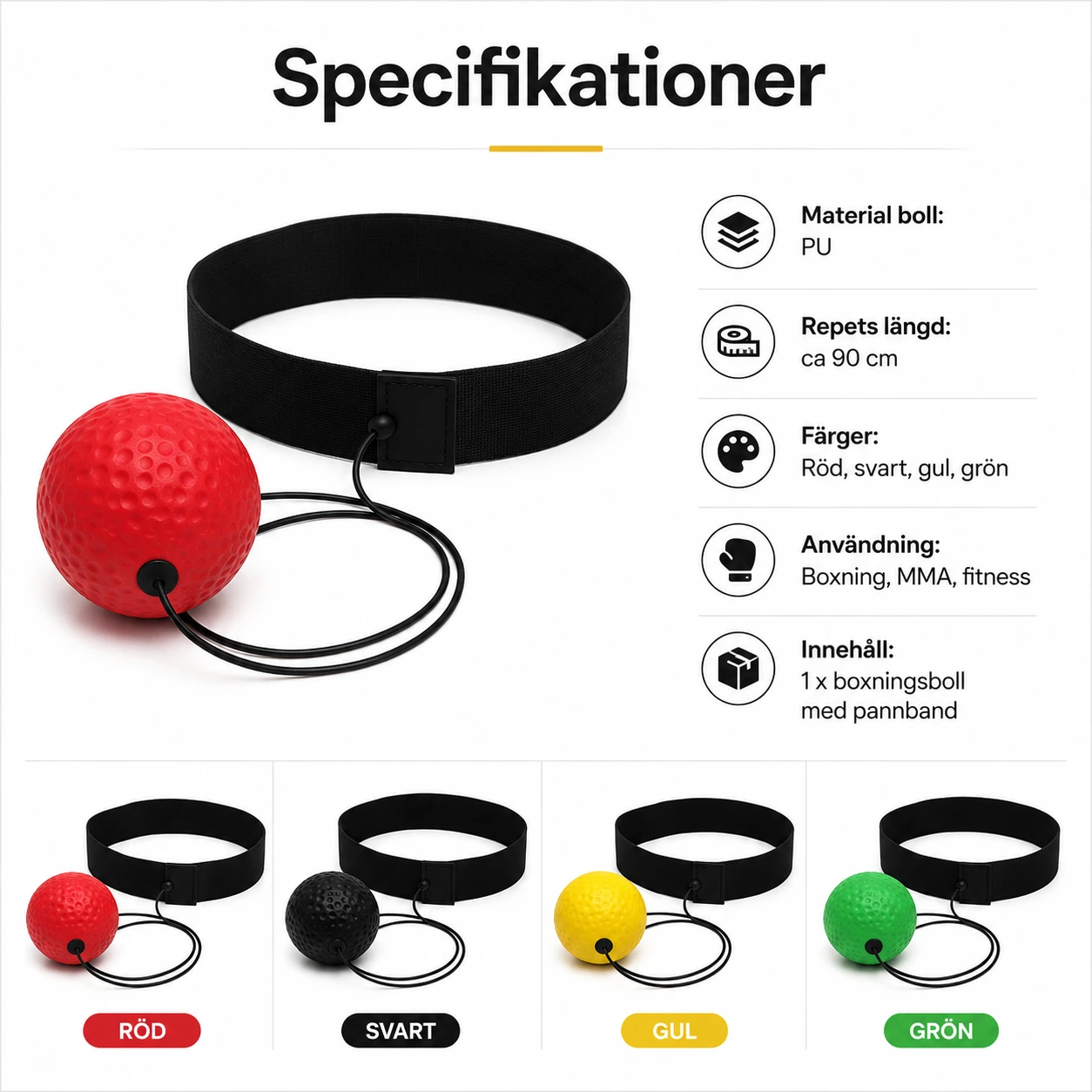 Boxningsboll med Pannband för Reaktionsträning