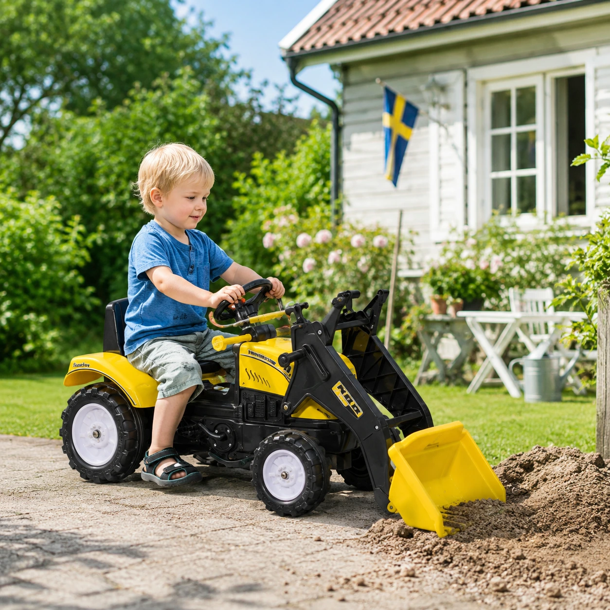 Pedaltraktor för barn med frontlastare