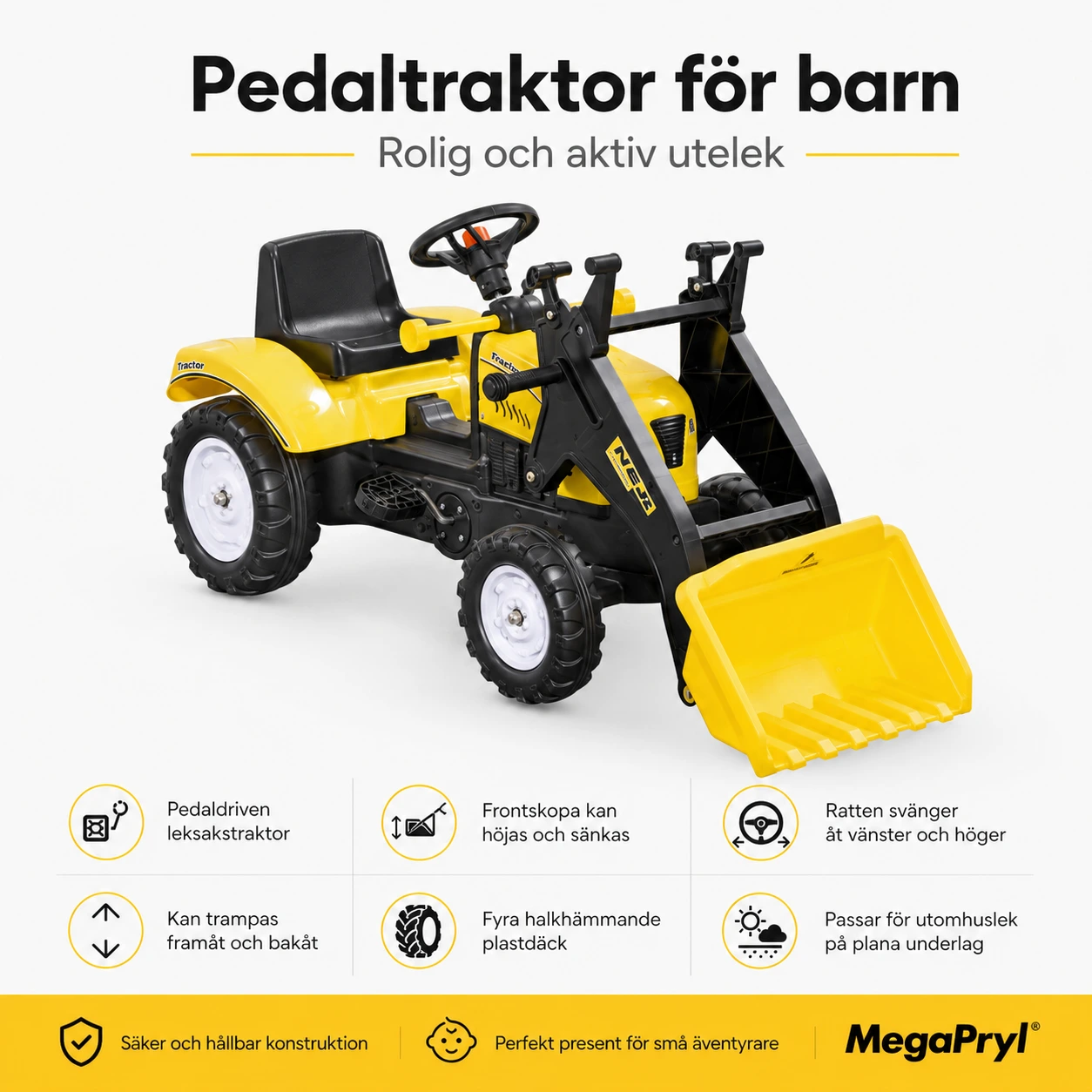 Pedaltraktor för barn med frontlastare