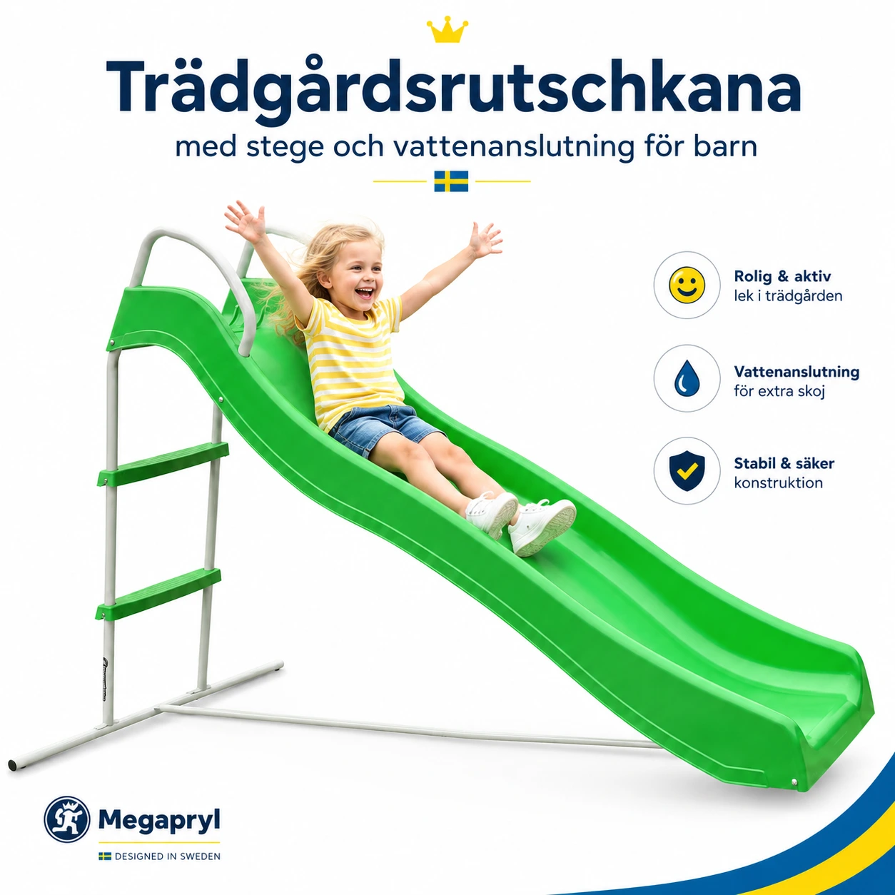 Trädgårdsrutschkana med stege och vattenanslutning för barn
