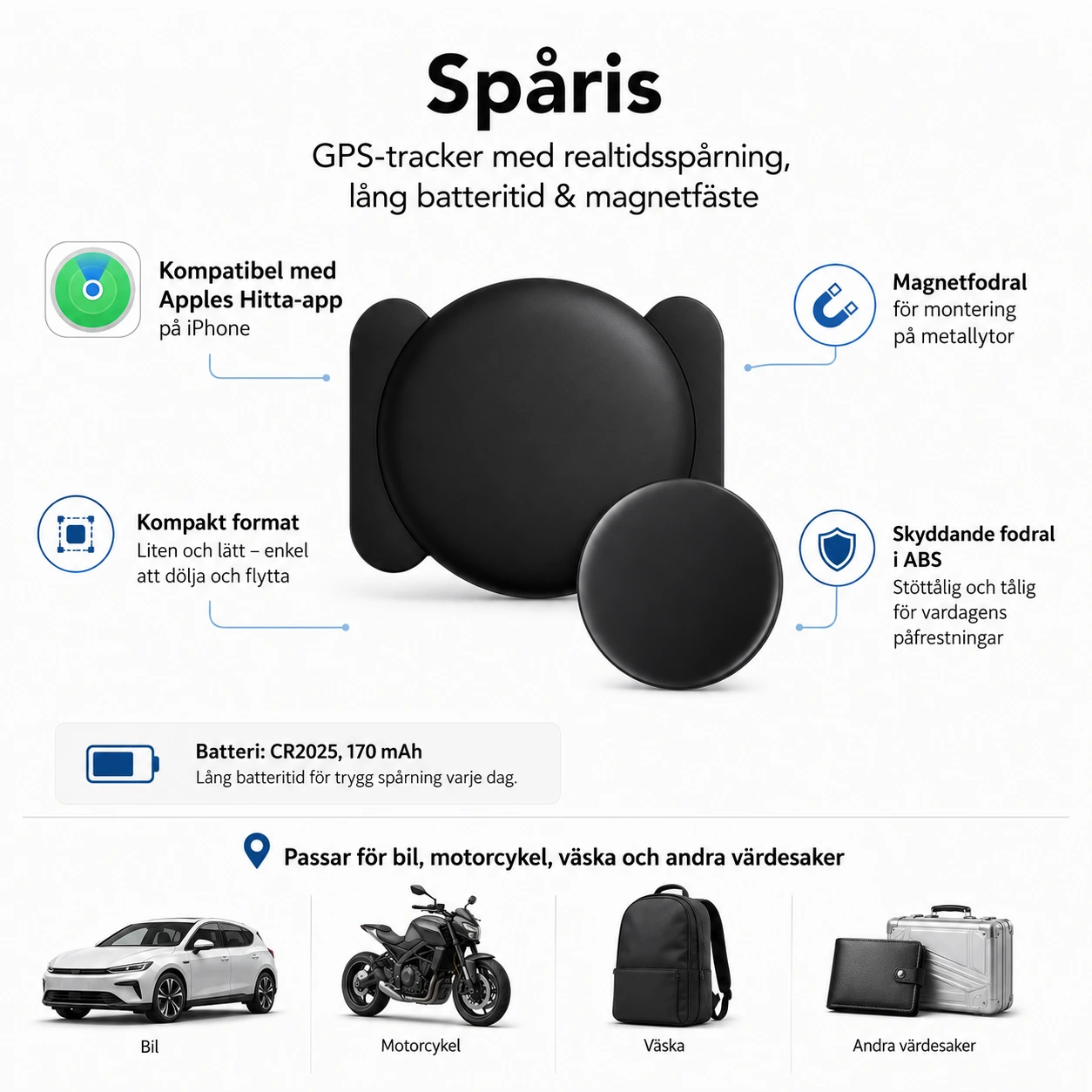 GPS-tracker med realtidsspårning, lång batteritid & magnetfäste