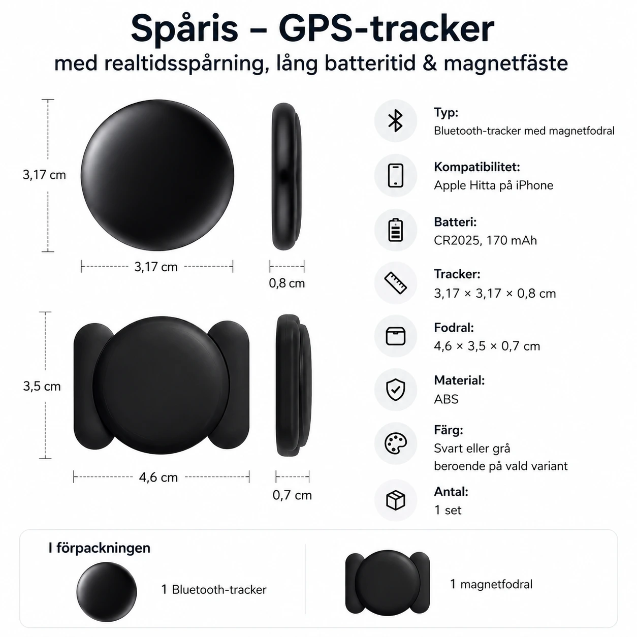 GPS-tracker med realtidsspårning, lång batteritid & magnetfäste