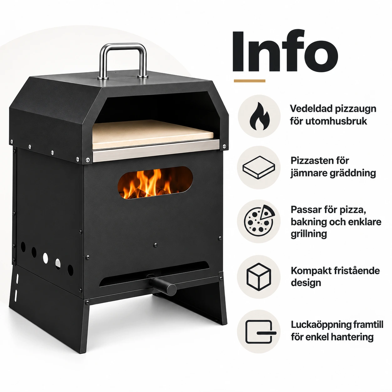 Puulämmitteinen pizzauuni pizzakivellä ulkokäyttöön