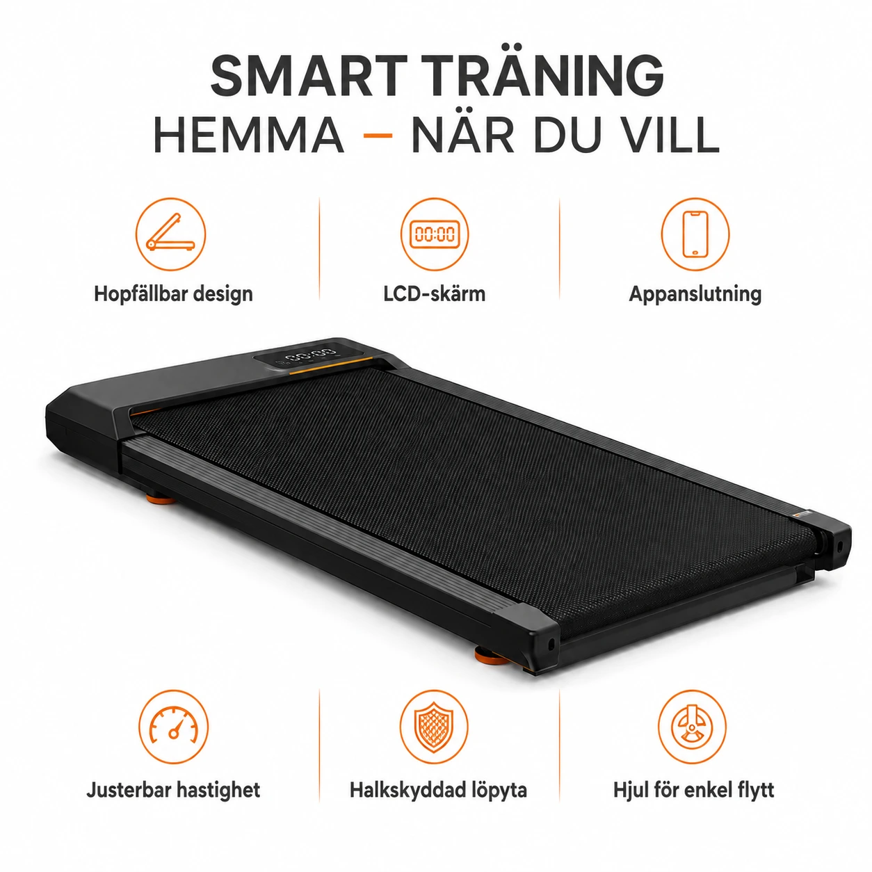 Gåband för hemmet med app och LCD-skärm
