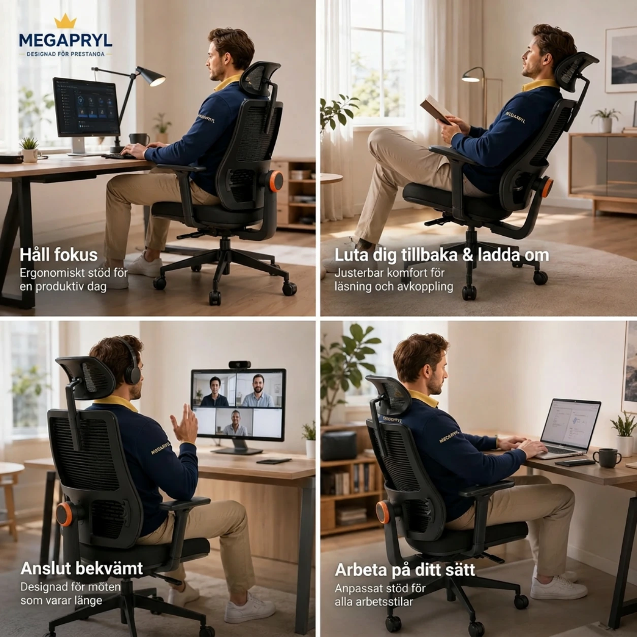 Ergonomisk Kontorsstol med Nät och Ryggstöd