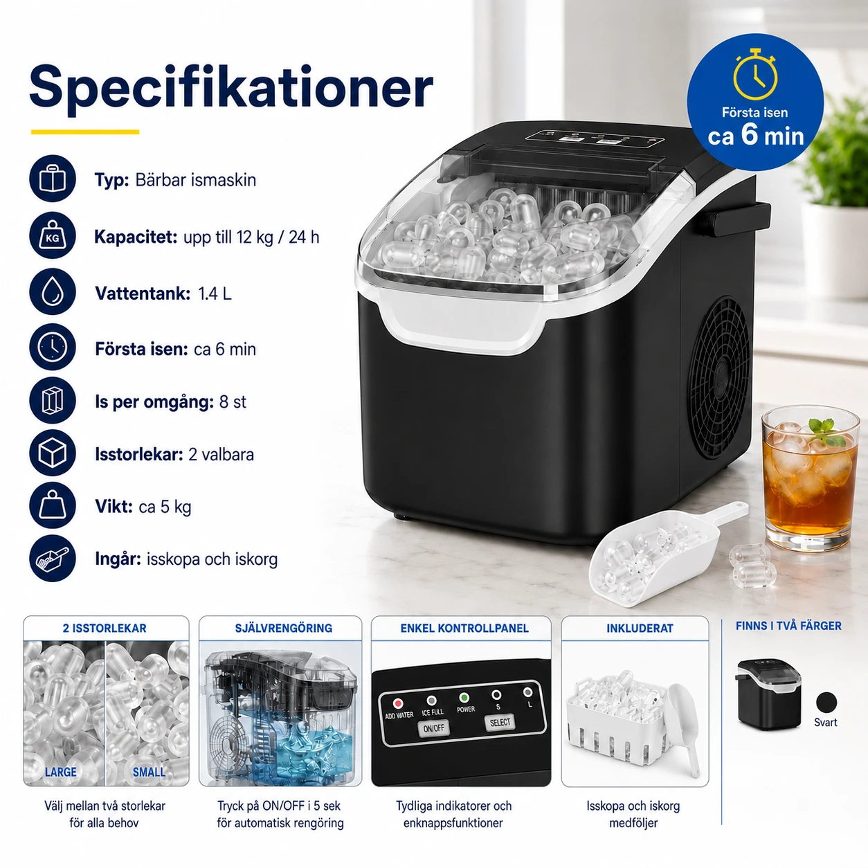 Bärbar Ismaskin 12 kg - 24h med Självrengöring
