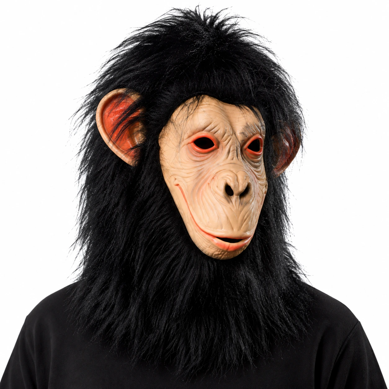 Apemaske i lateks med svart hår