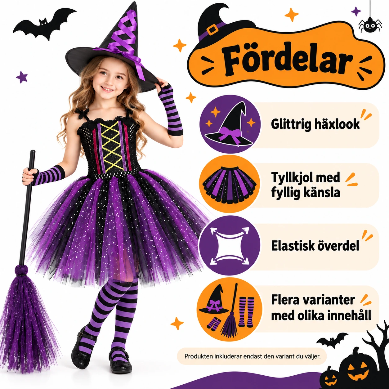 Häxdräkt för barn till halloween och maskerad