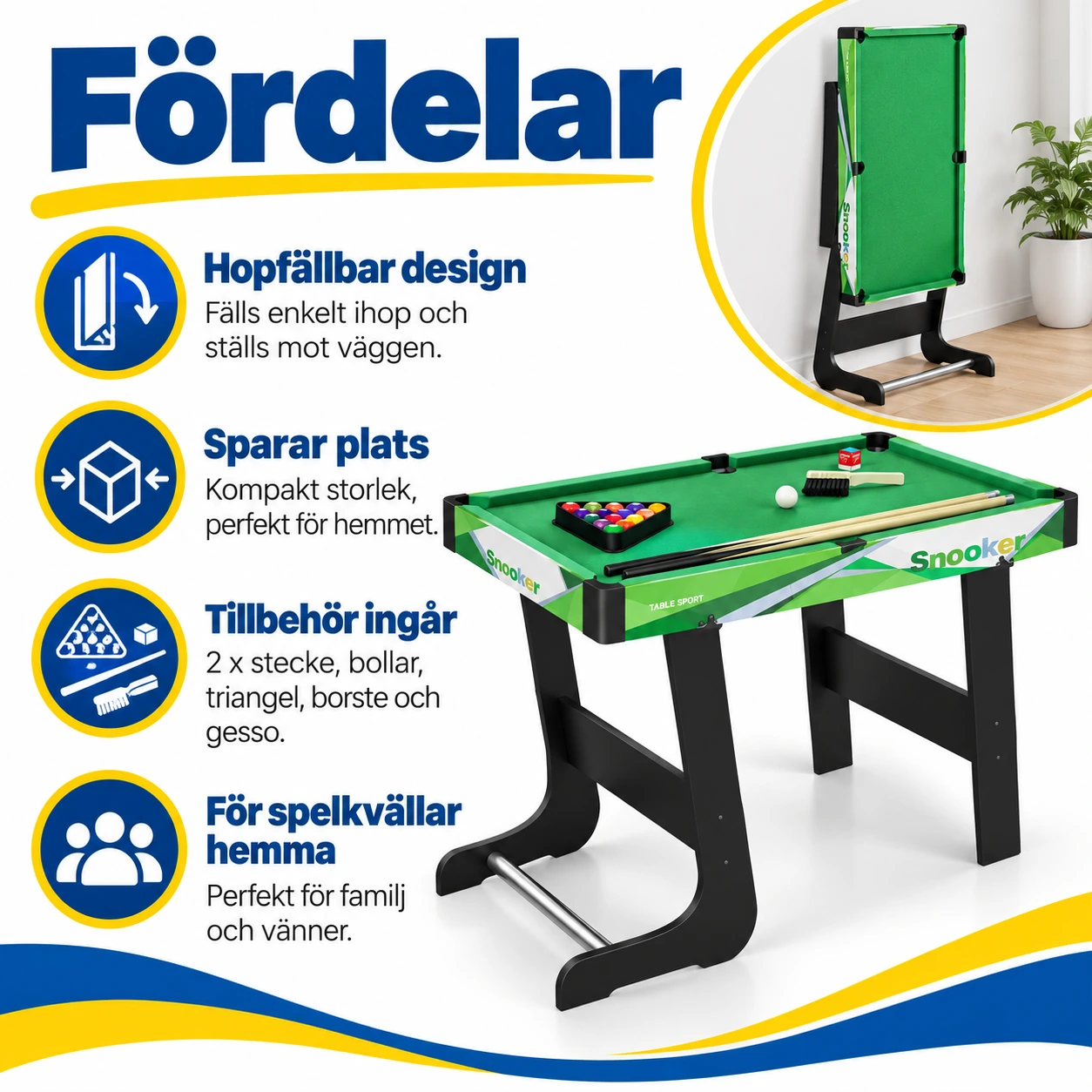 Hopfällbart biljardbord med tillbehör, 104 x 55,5 cm