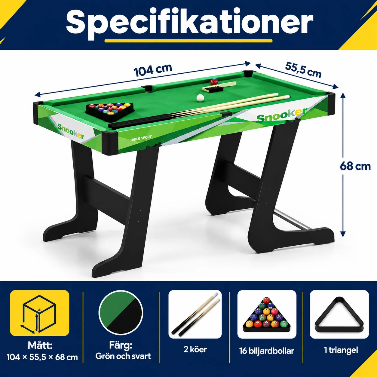Hopfällbart biljardbord med tillbehör, 104 x 55,5 cm