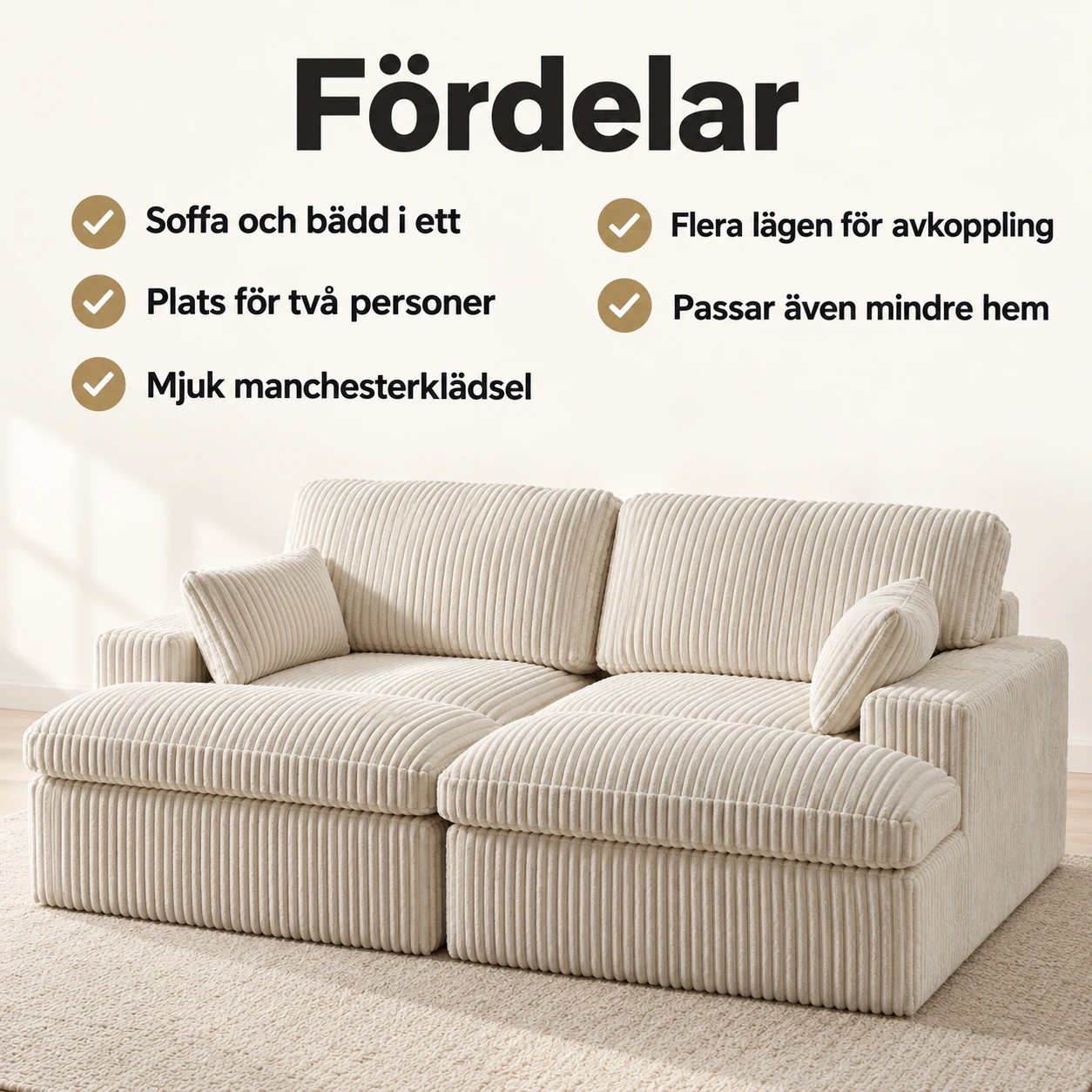 Bäddsoffa 2-sits i manchester för vardagsrum och gästrum
