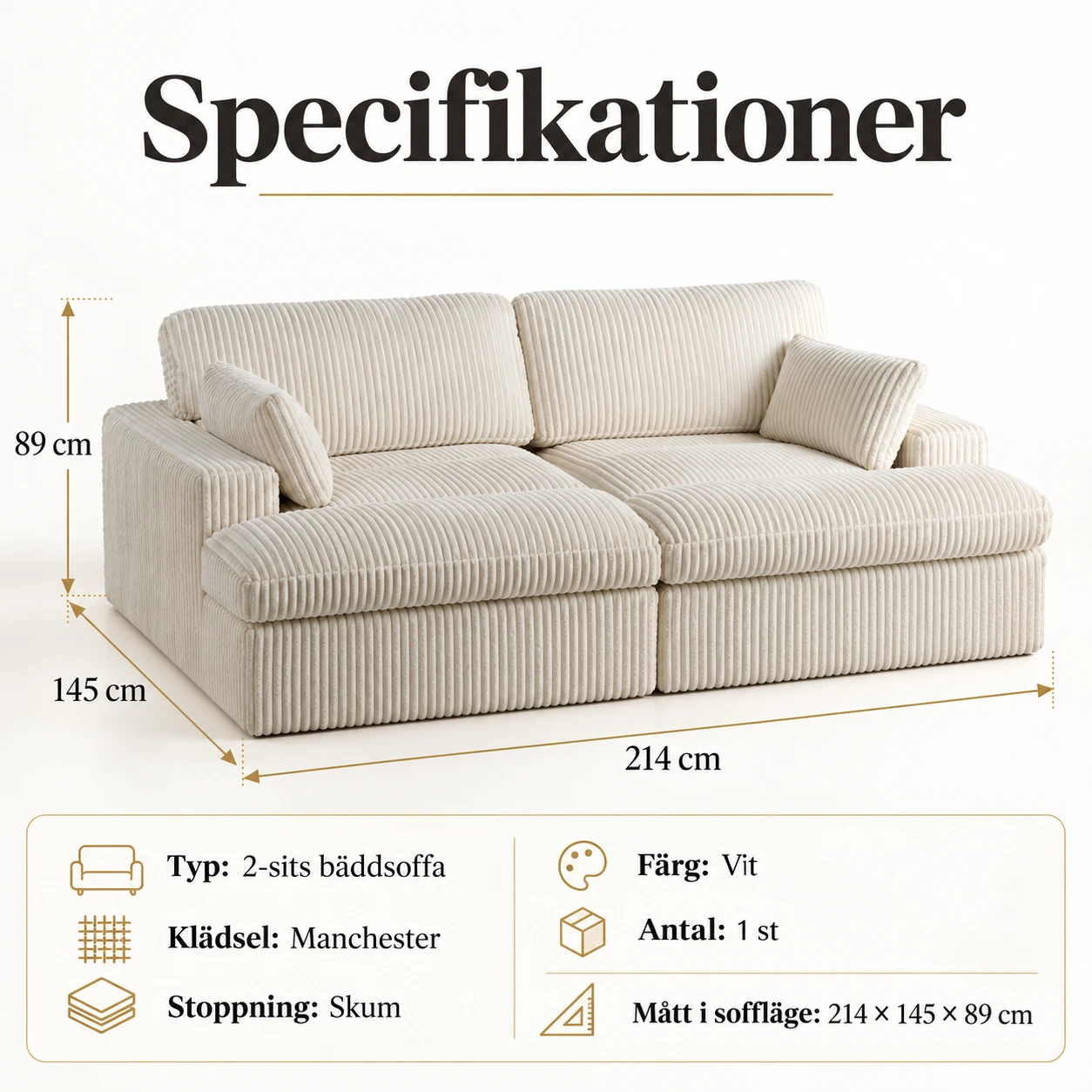 Bäddsoffa 2-sits i manchester för vardagsrum och gästrum
