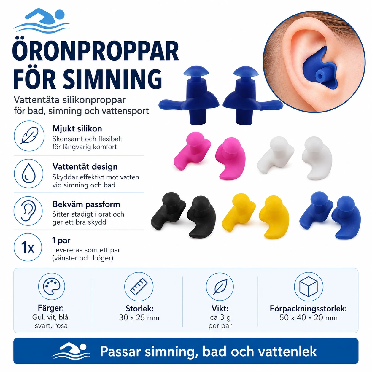 Öronproppar för Simning – Vattentäta Silikonproppar
