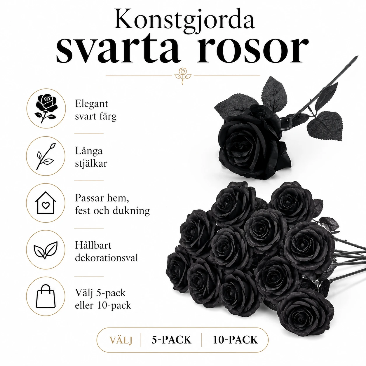 Konstgjorda svarta rosor för dekoration