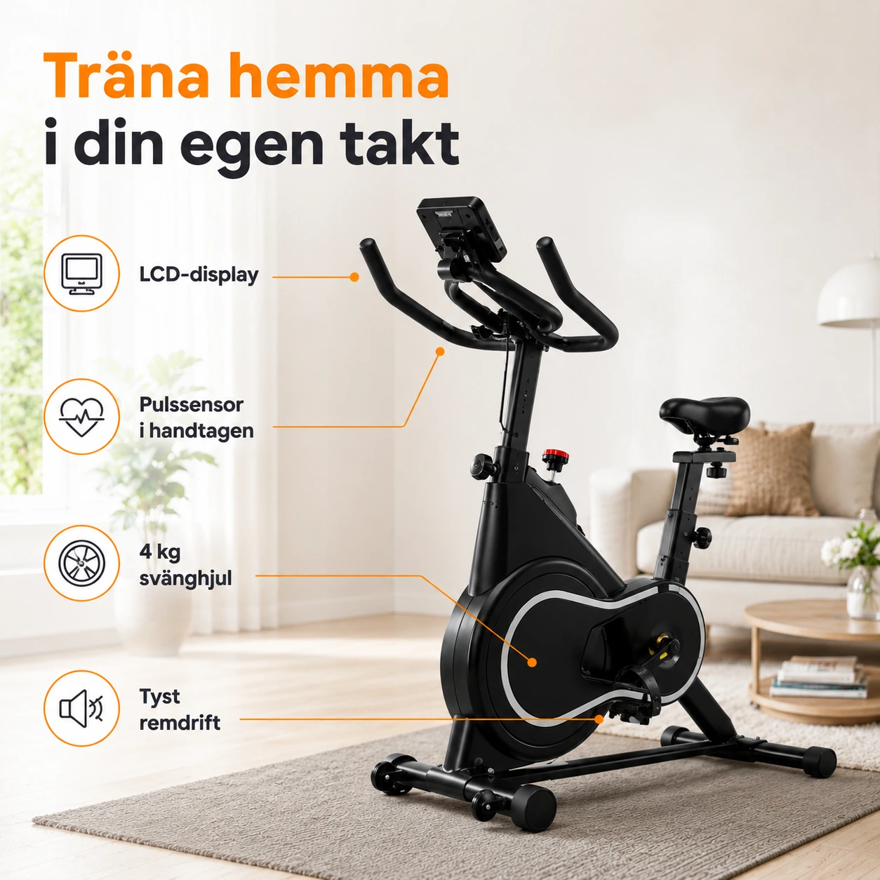 Spinningcykel med LCD-display och Pulssensor