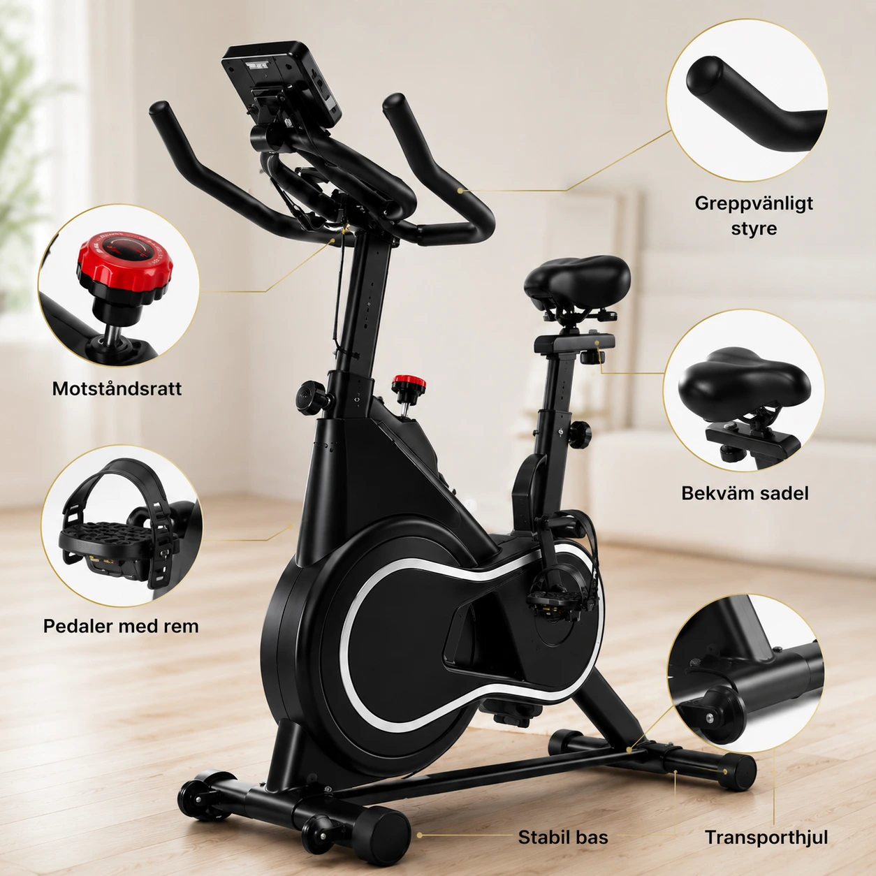 Spinningcykel med LCD-display och Pulssensor