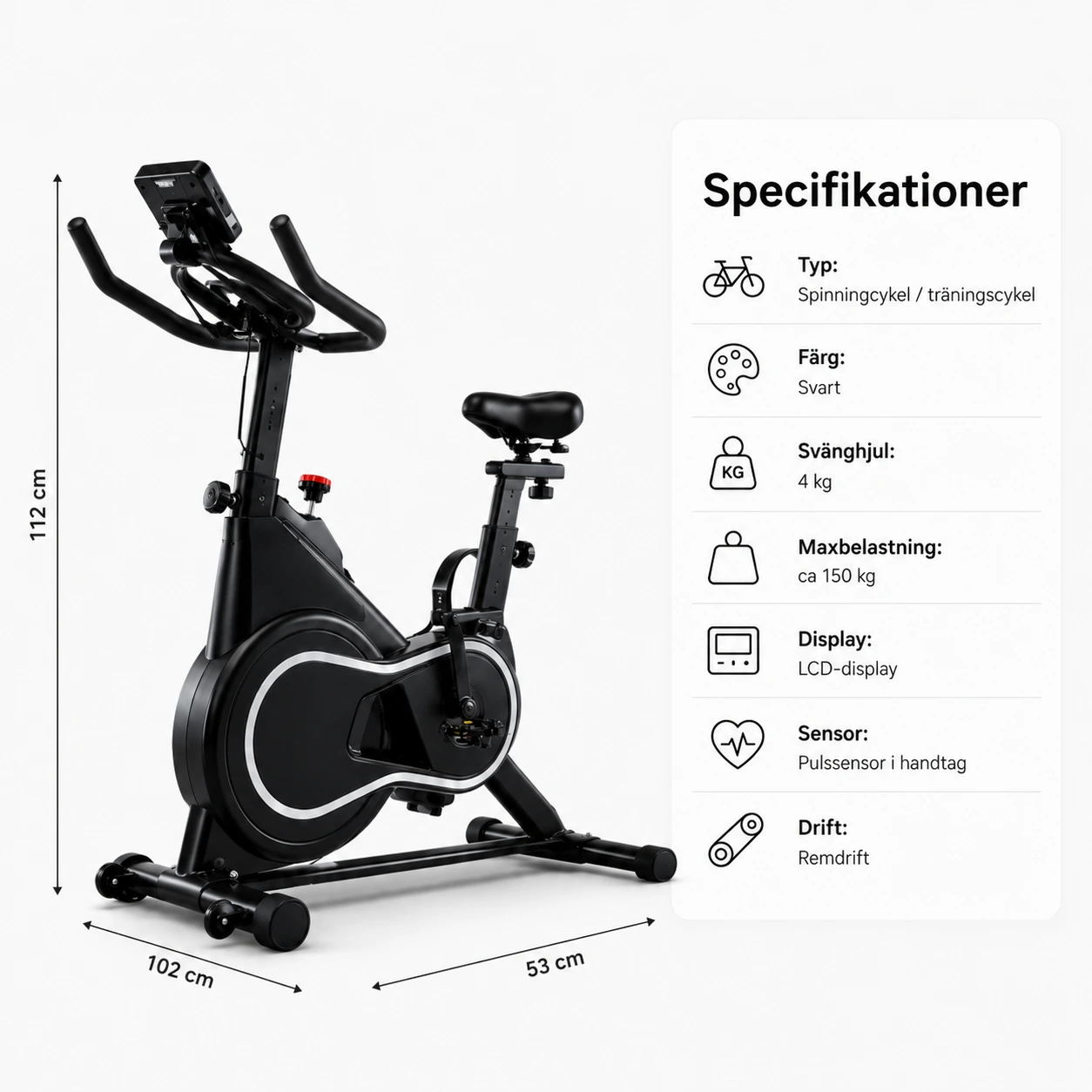 Spinningcykel med LCD-display och Pulssensor