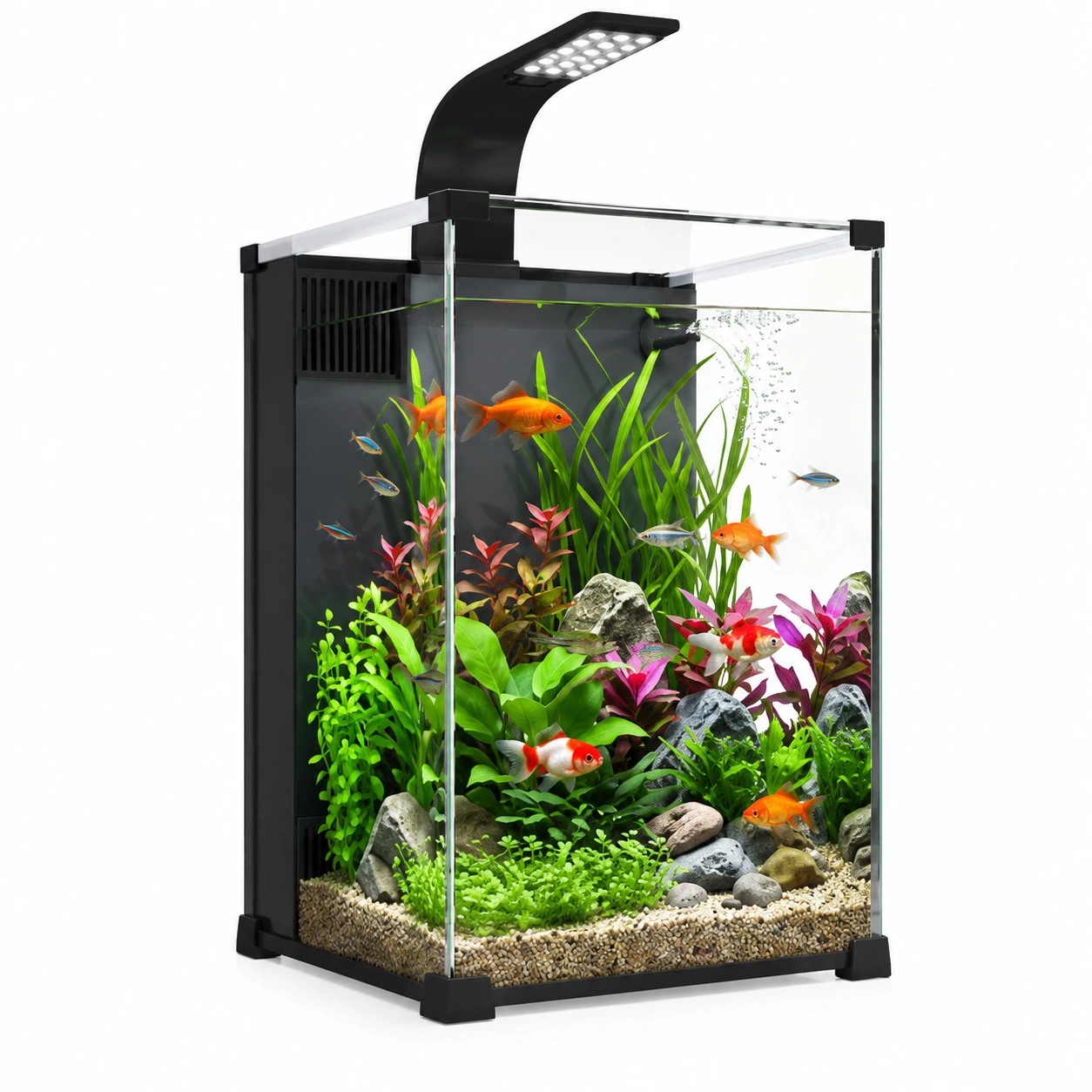 Nanoakvarium med inbyggt filter och LED-belysning