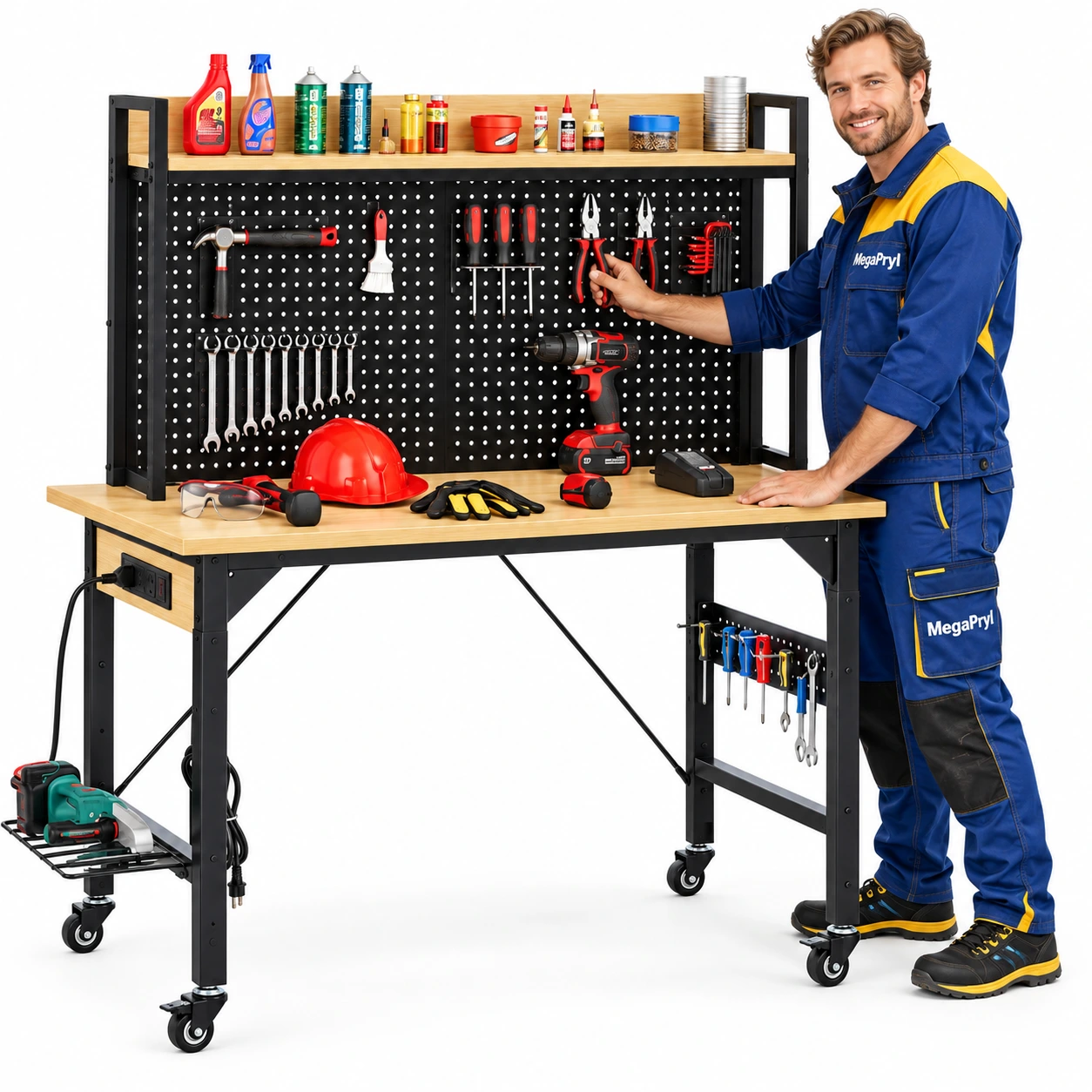 Arbetsbänk på hjul för garage och verkstad, 120 cm