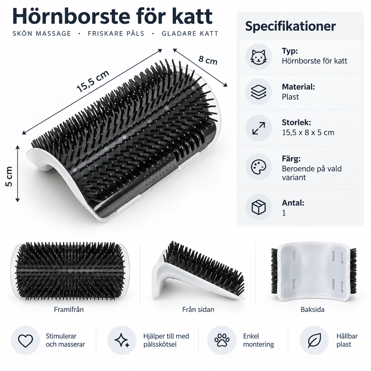 Hörnborste för katt med massagepiggar