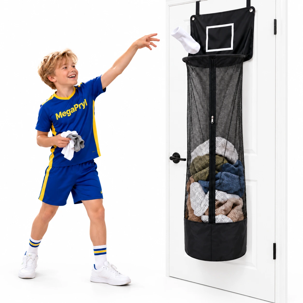 Hängande tvättkorg för dörr med basketkorg