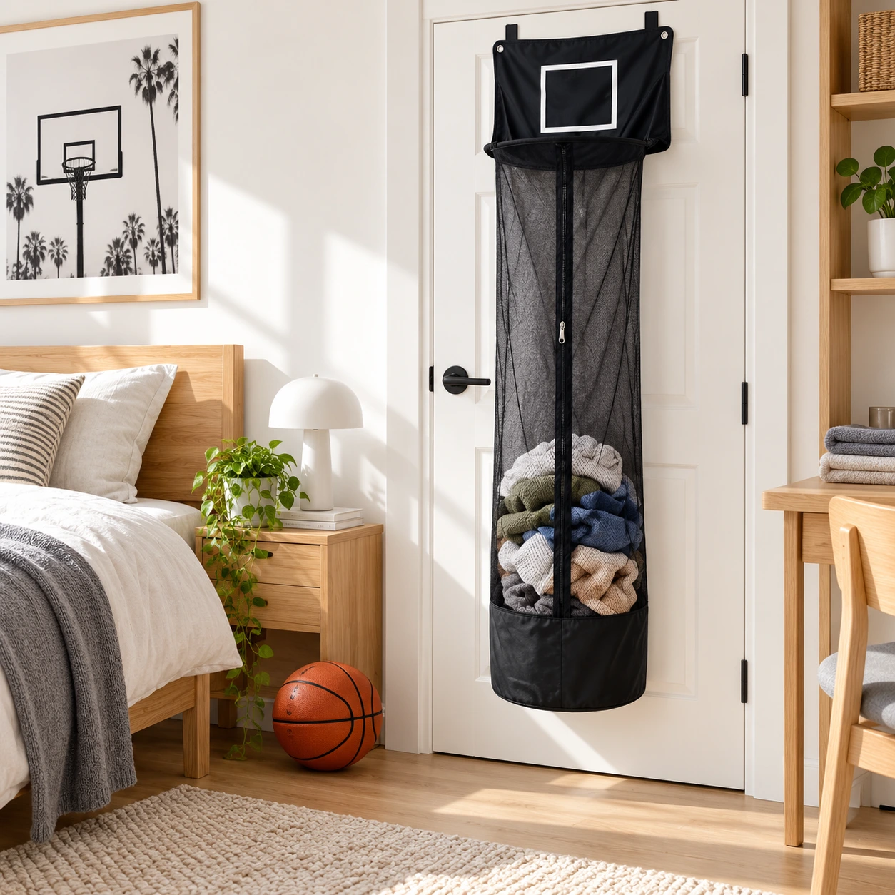 Hängande tvättkorg för dörr med basketkorg