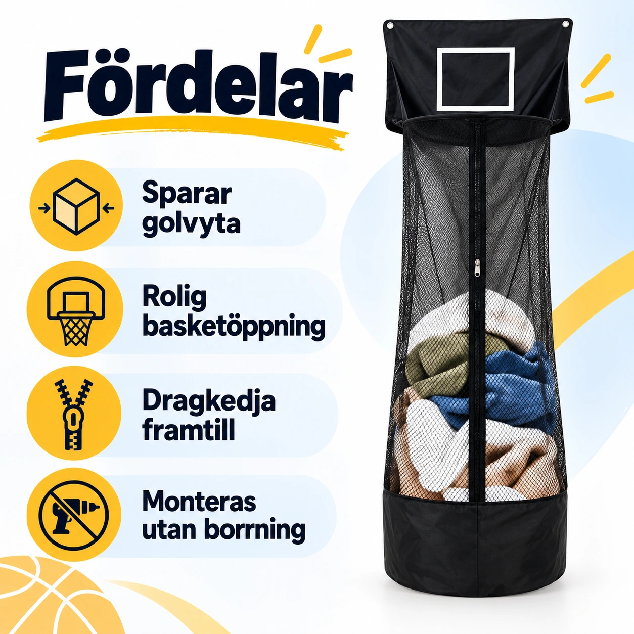 Hängande tvättkorg för dörr med basketkorg
