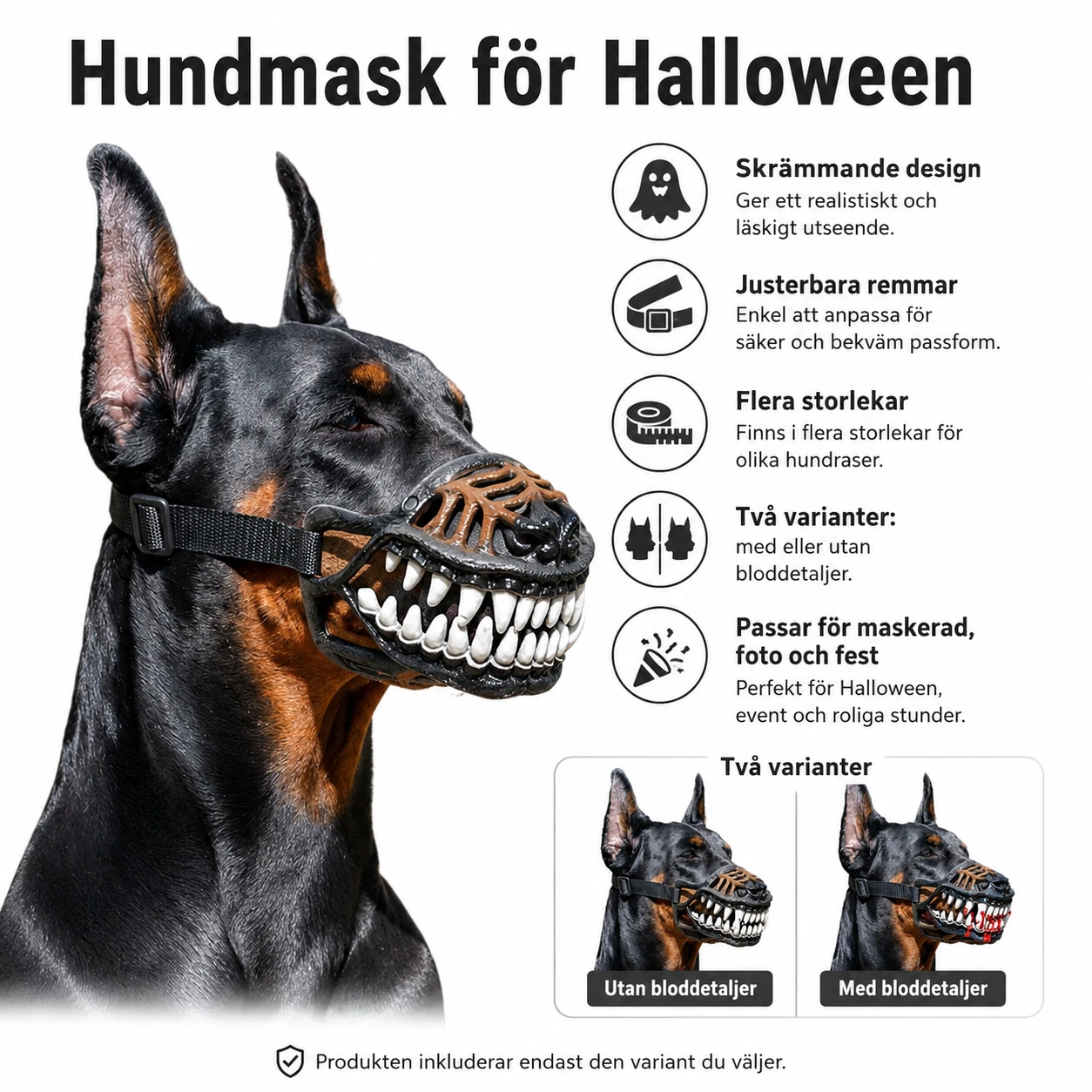 Hundmask för Halloween och maskerad