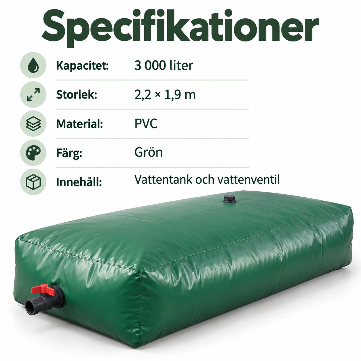 Hopfällbar vattentank för trädgård 3000 l i PVC