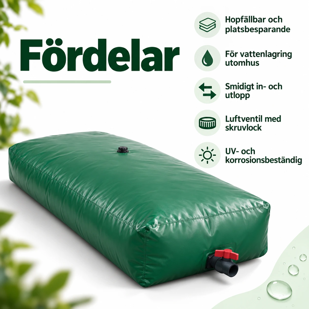 Hopfällbar vattentank för trädgård 3000 l i PVC