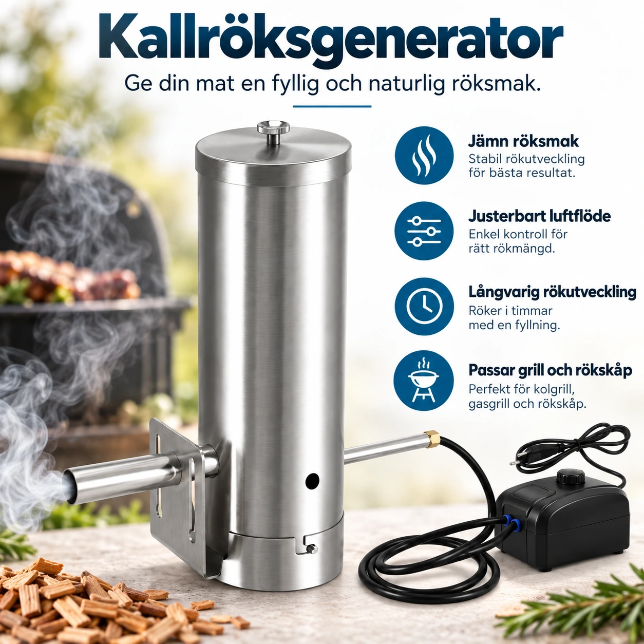 Kaldrøykgenerator for grill og røykeskap