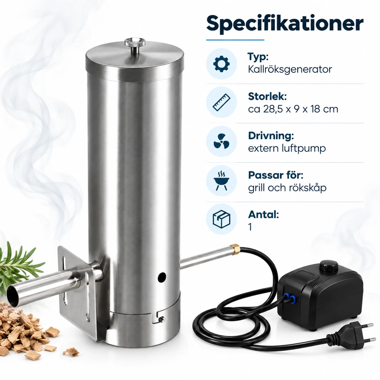 Kallröksgenerator för grill och rökskåp
