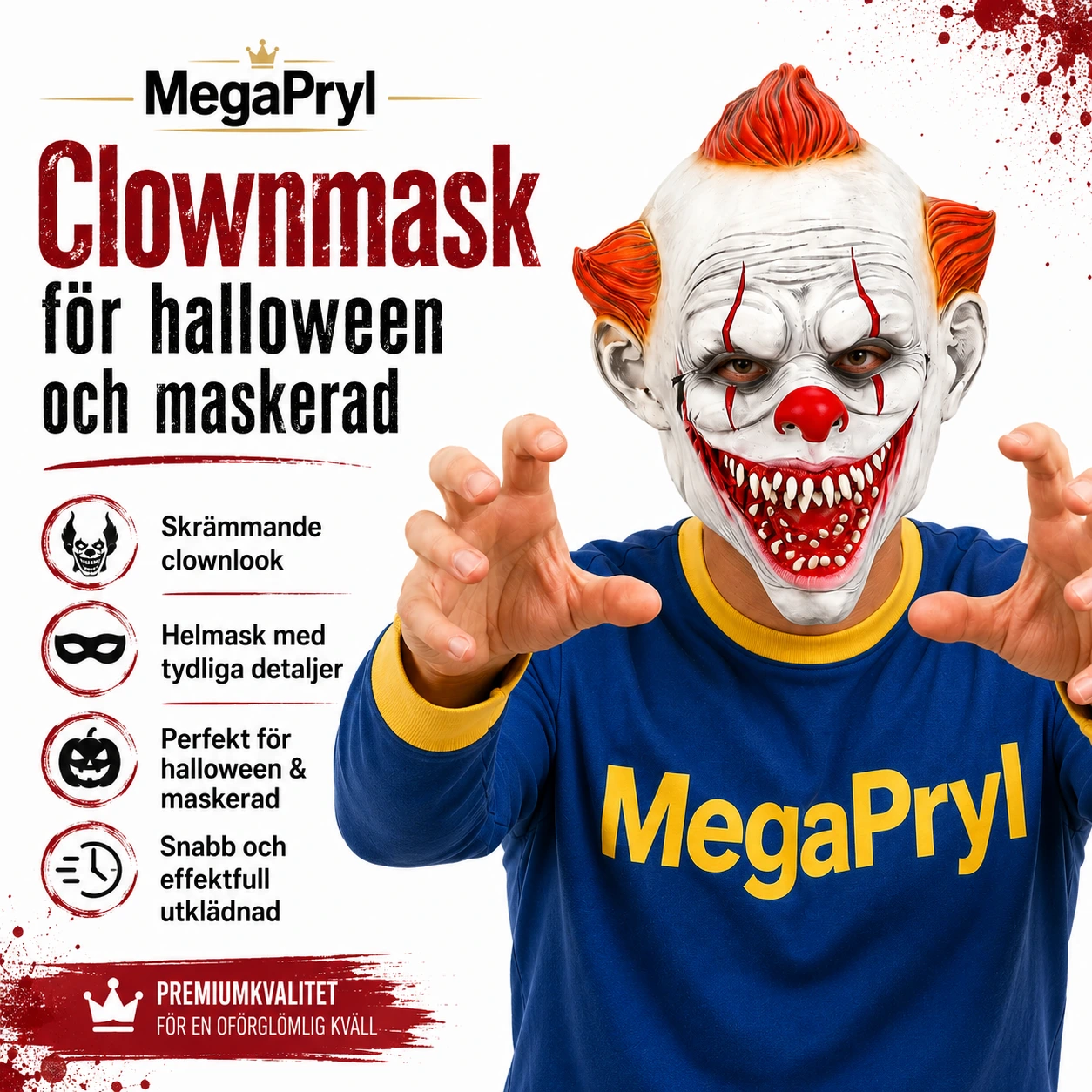 Clownmask för halloween och maskerad