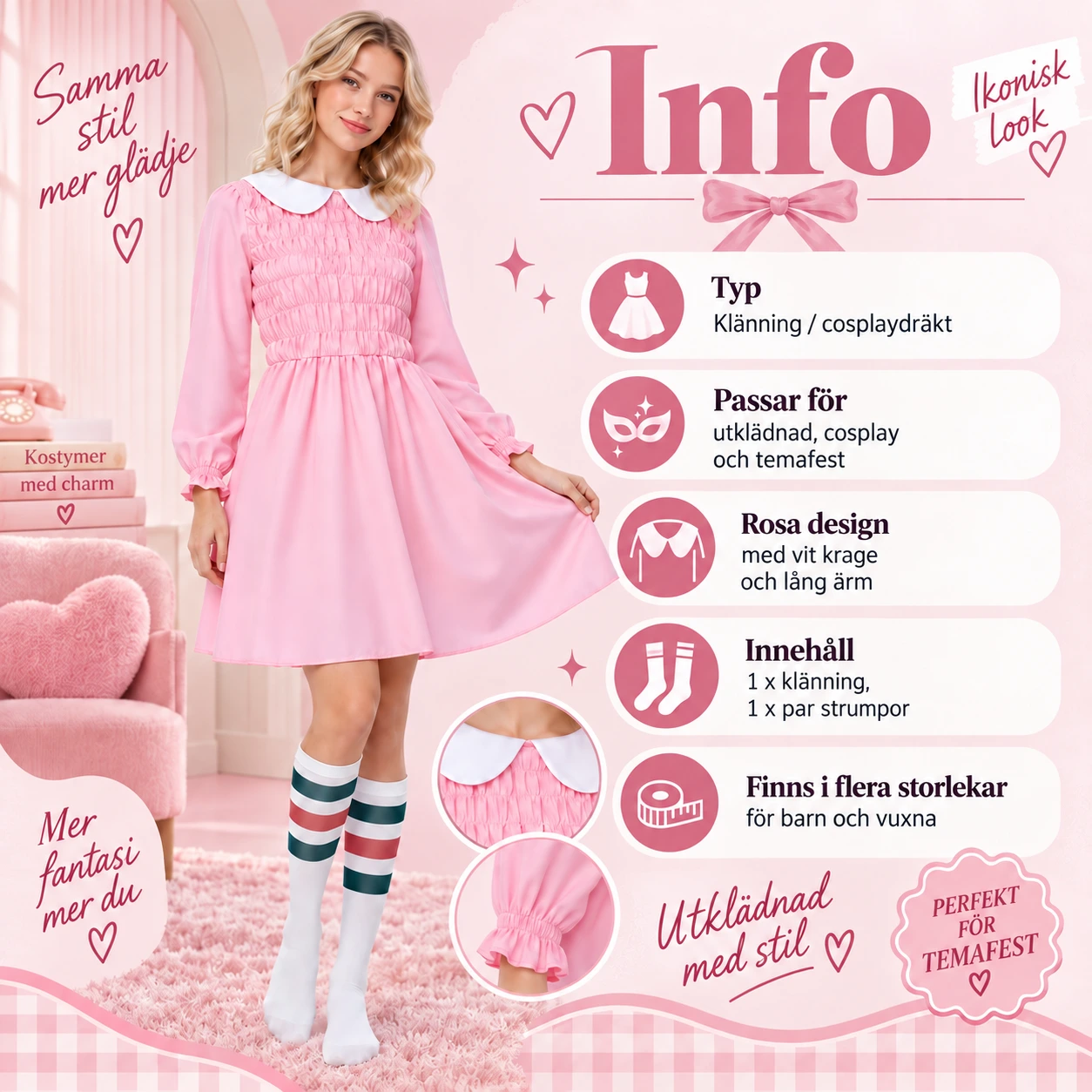 Lasten ja aikuisten mekko sukilla, pinkki