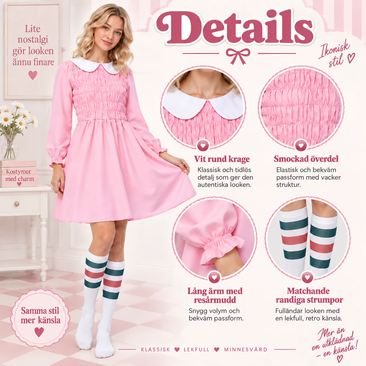 Lasten ja aikuisten mekko sukilla, pinkki