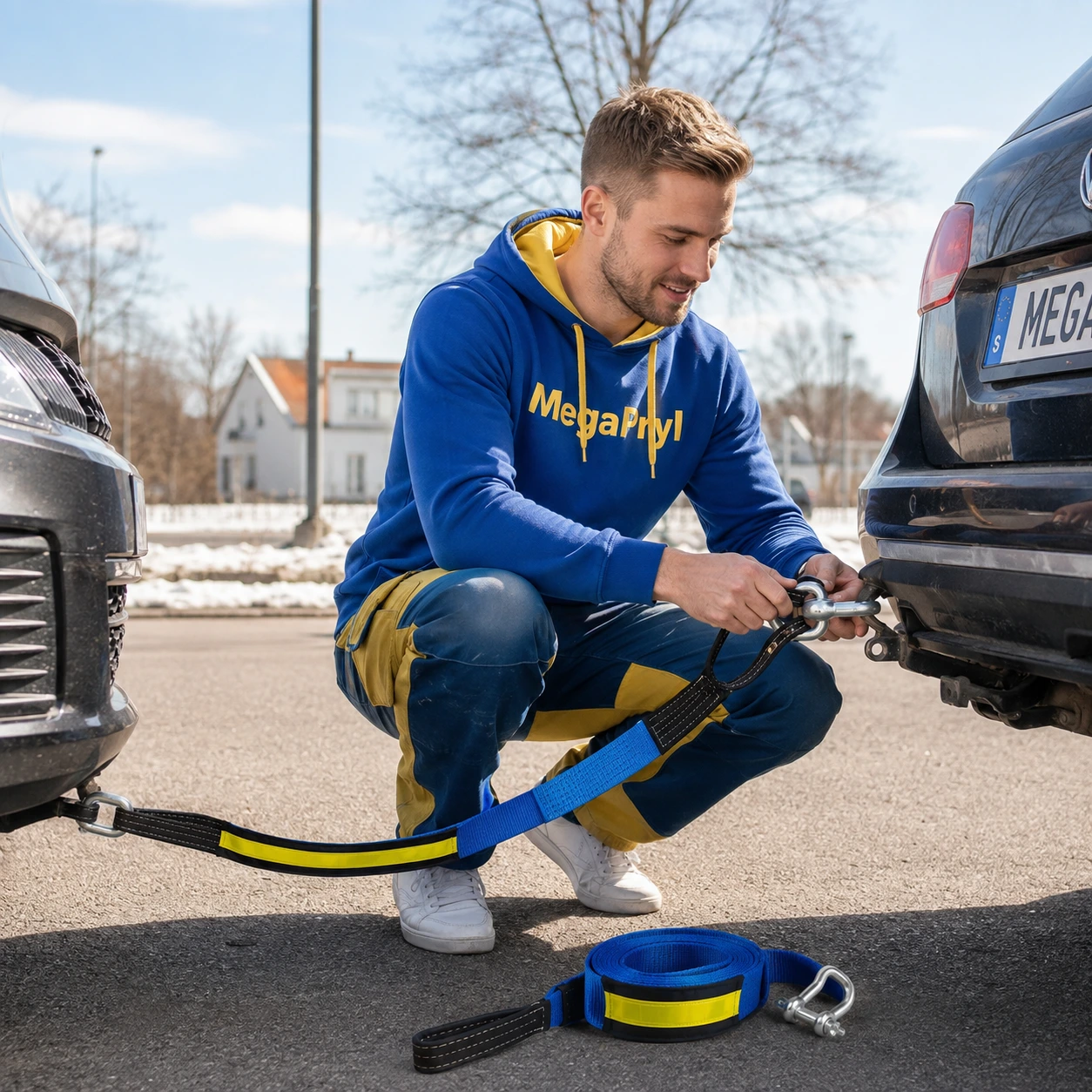 Bogserlina för bil 5 m med krokar och reflexremsa