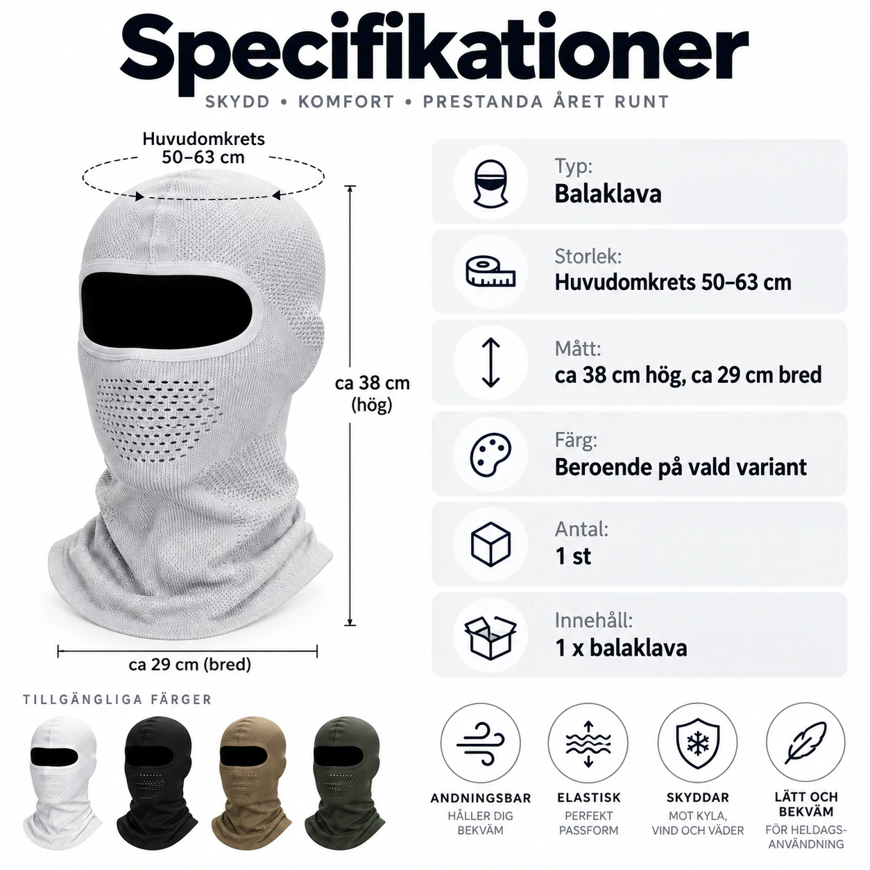 Balaklava för skidåkning och cykling med ventilerande munparti