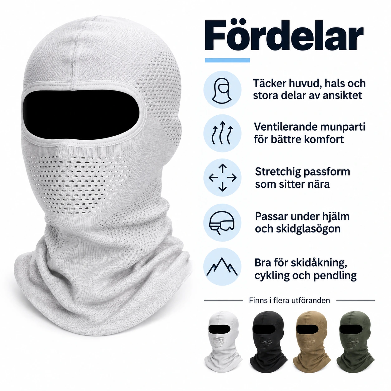 Balaklava för skidåkning och cykling med ventilerande munparti
