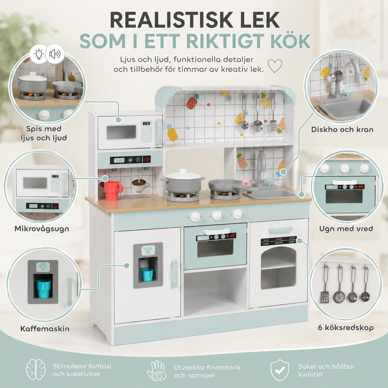 Lekkök i trä för barn med ljus och ljud