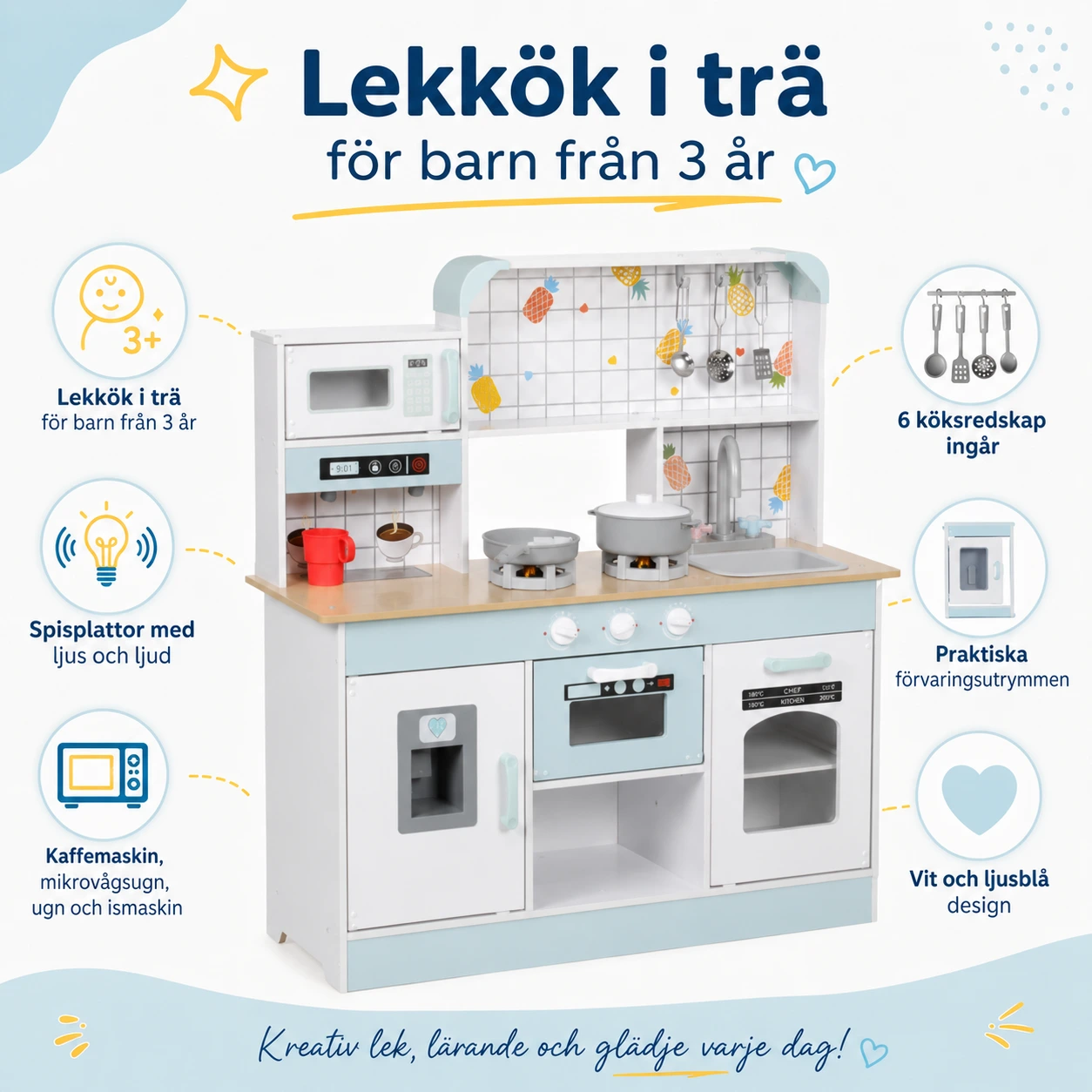 Lekkök i trä för barn med ljus och ljud