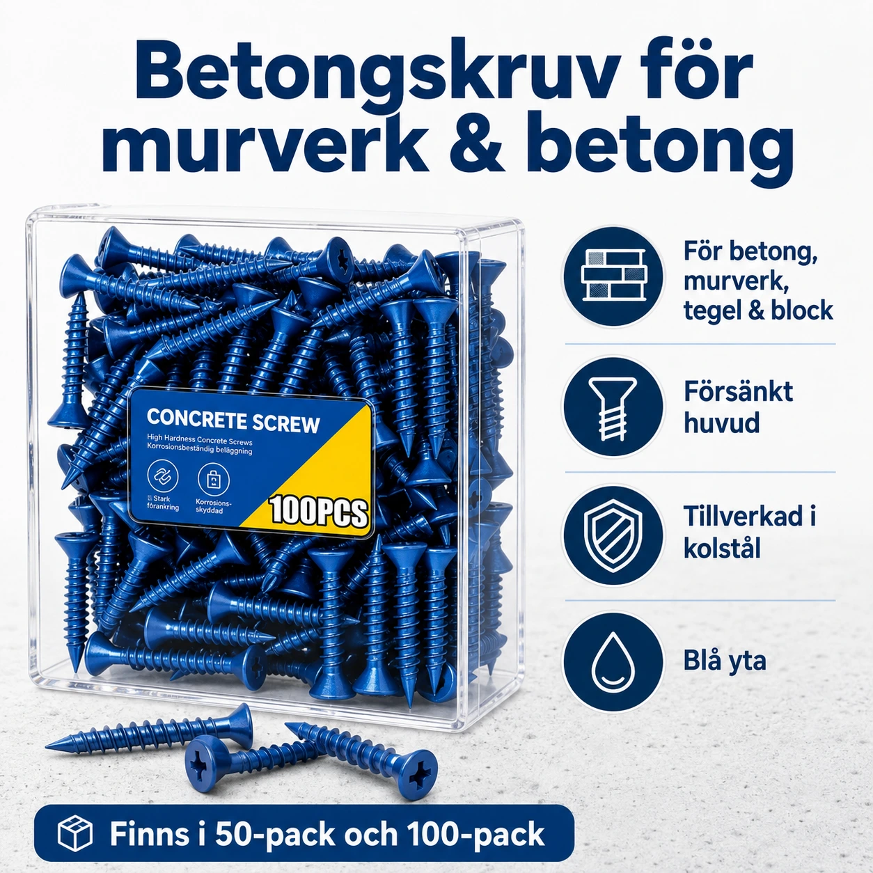 Betongskruv med försänkt huvud för murverk och betong