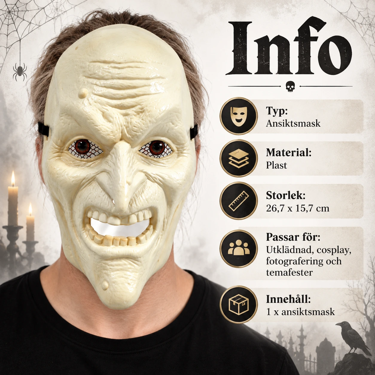 Ansiktsmask häxa heltäckande i plast