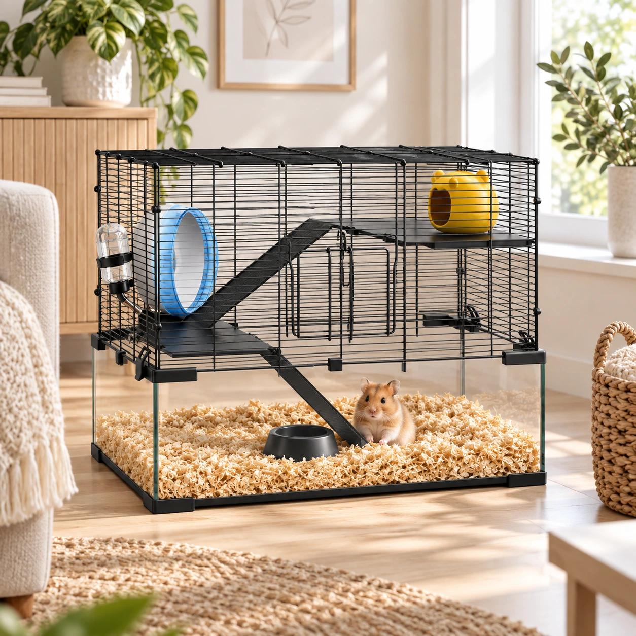 Hamsterbur med löphjul och ramper, 60 x 40 x 54,5 cm