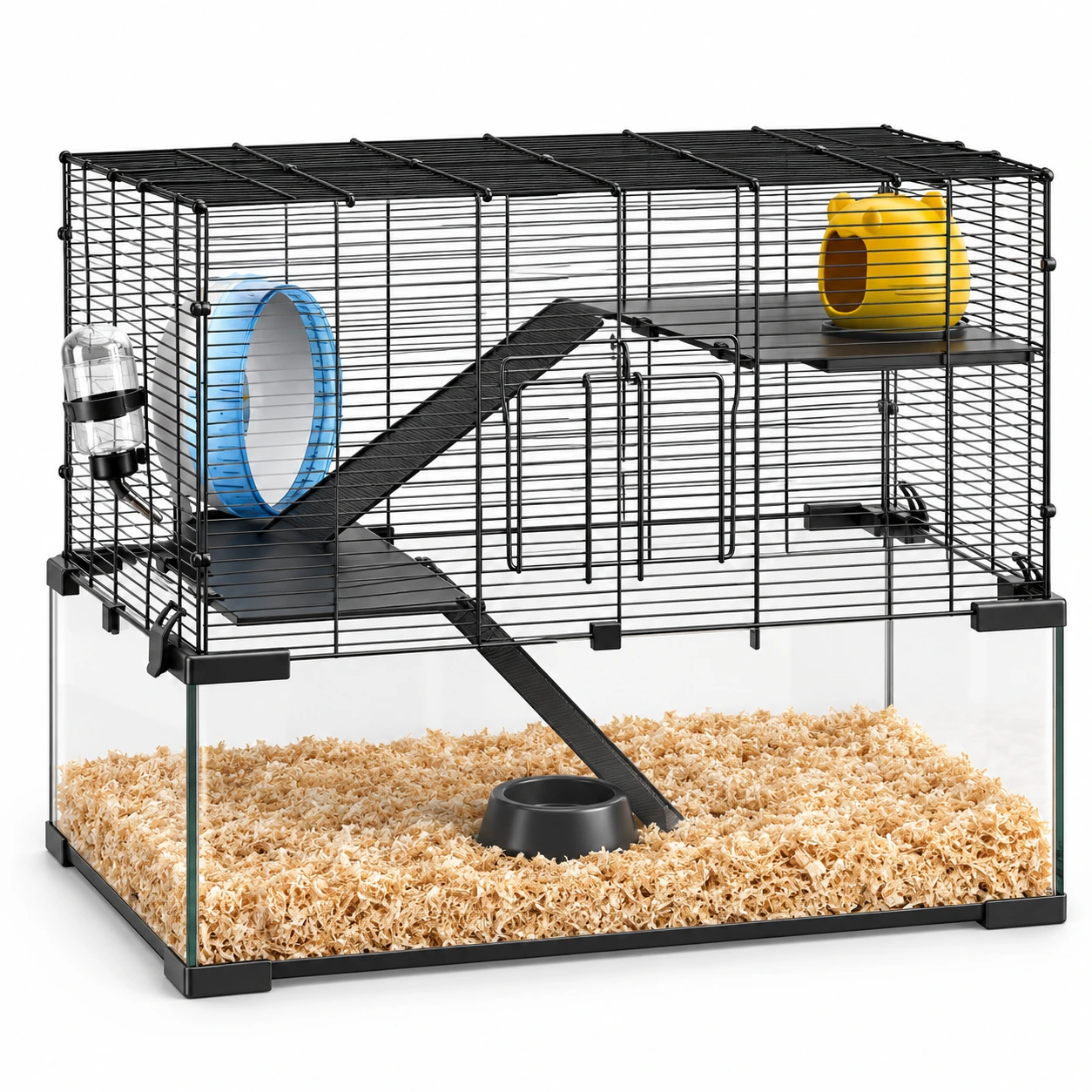 Hamsterbur med löphjul och ramper, 60 x 40 x 54,5 cm