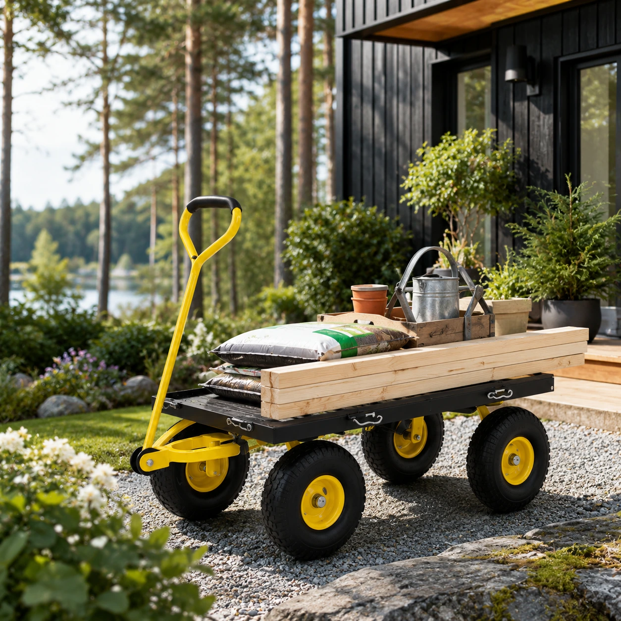 Trädgårdsvagn 2-i-1 med Avtagbara Nätsidor och Justerbart Handtag
