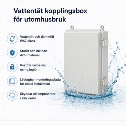 Vattentät kopplingsbox för utomhusbruk med gångjärnslock
