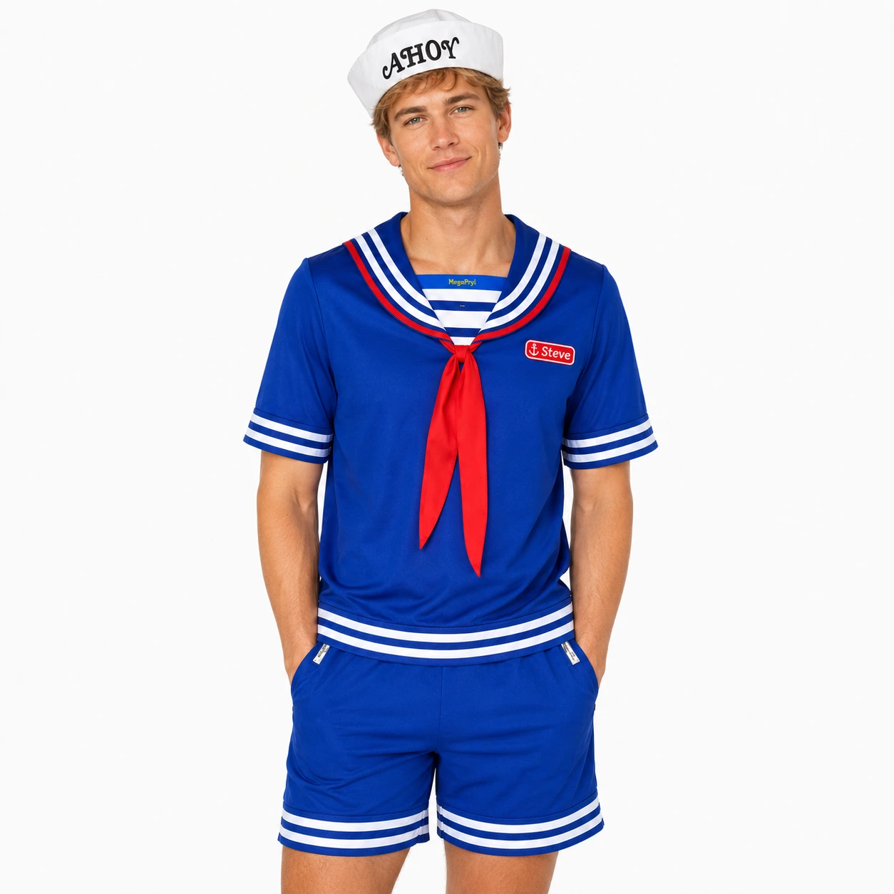 Cosplaydräkt med tröja, shorts, väst och hatt