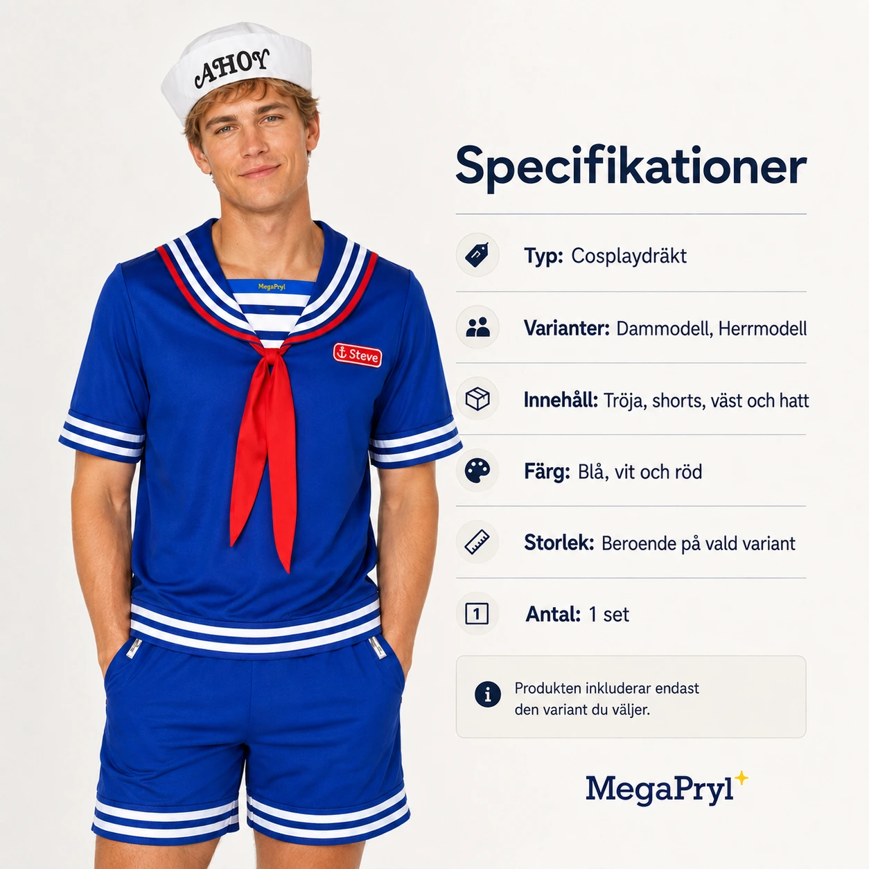 Cosplaydräkt med tröja, shorts, väst och hatt