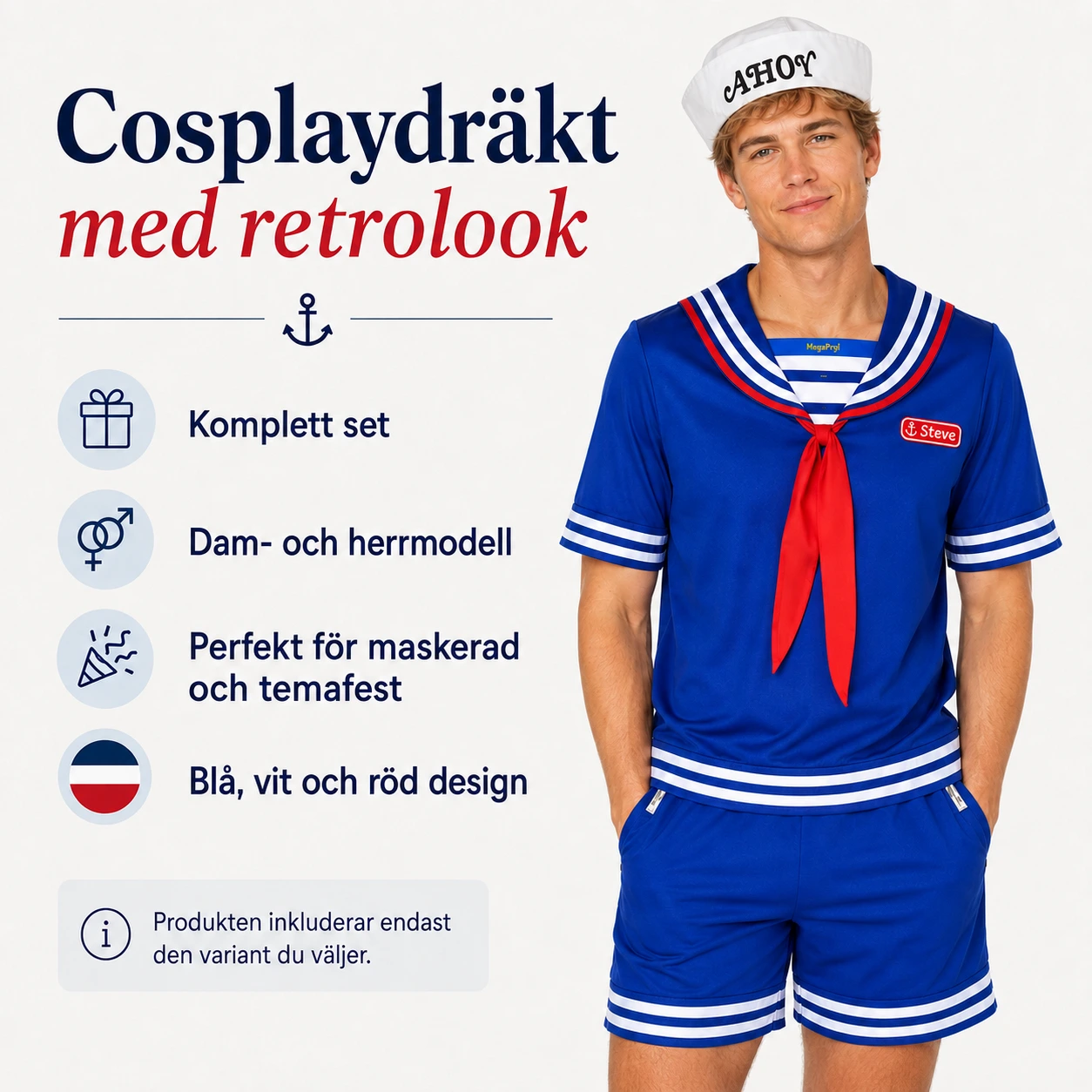 Cosplaydräkt med tröja, shorts, väst och hatt