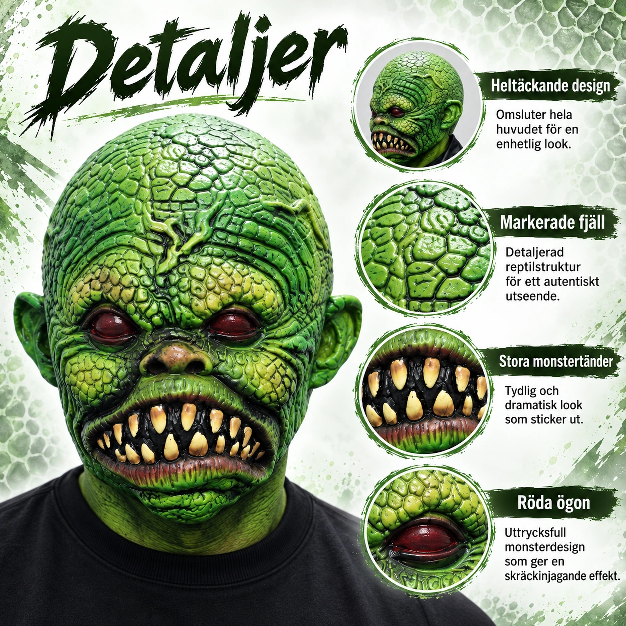Mask ödlemonster heltäckande med röda eller svarta ögon